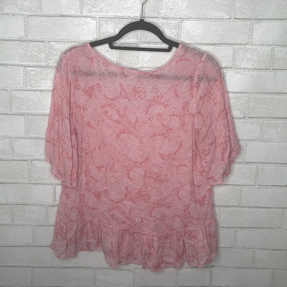 Hinge Pink Paisley Style Ruffle Hem Top - Picture 8 of 10